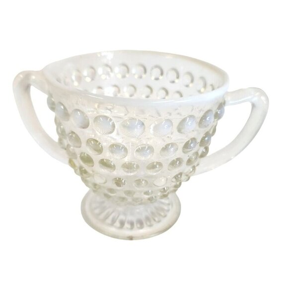 Anchor Hocking MOONSTONE Opalescent Hobnail Glass Sugar Bowl With Double Handles - Picture 1 of 16